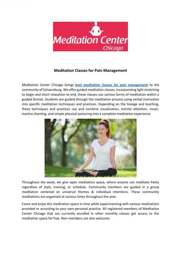 Meditation Classes for Pain Management