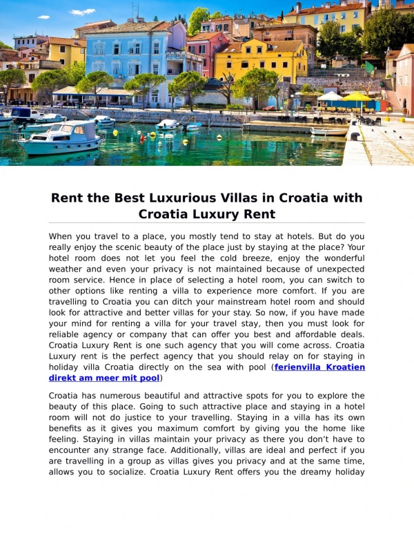 Rent the Best Luxurious Villas in Croatia with Croatia Luxury Rent