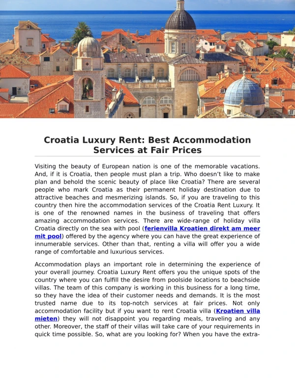 Croatia Luxury Rent: Best Accommodation Services at Fair Prices