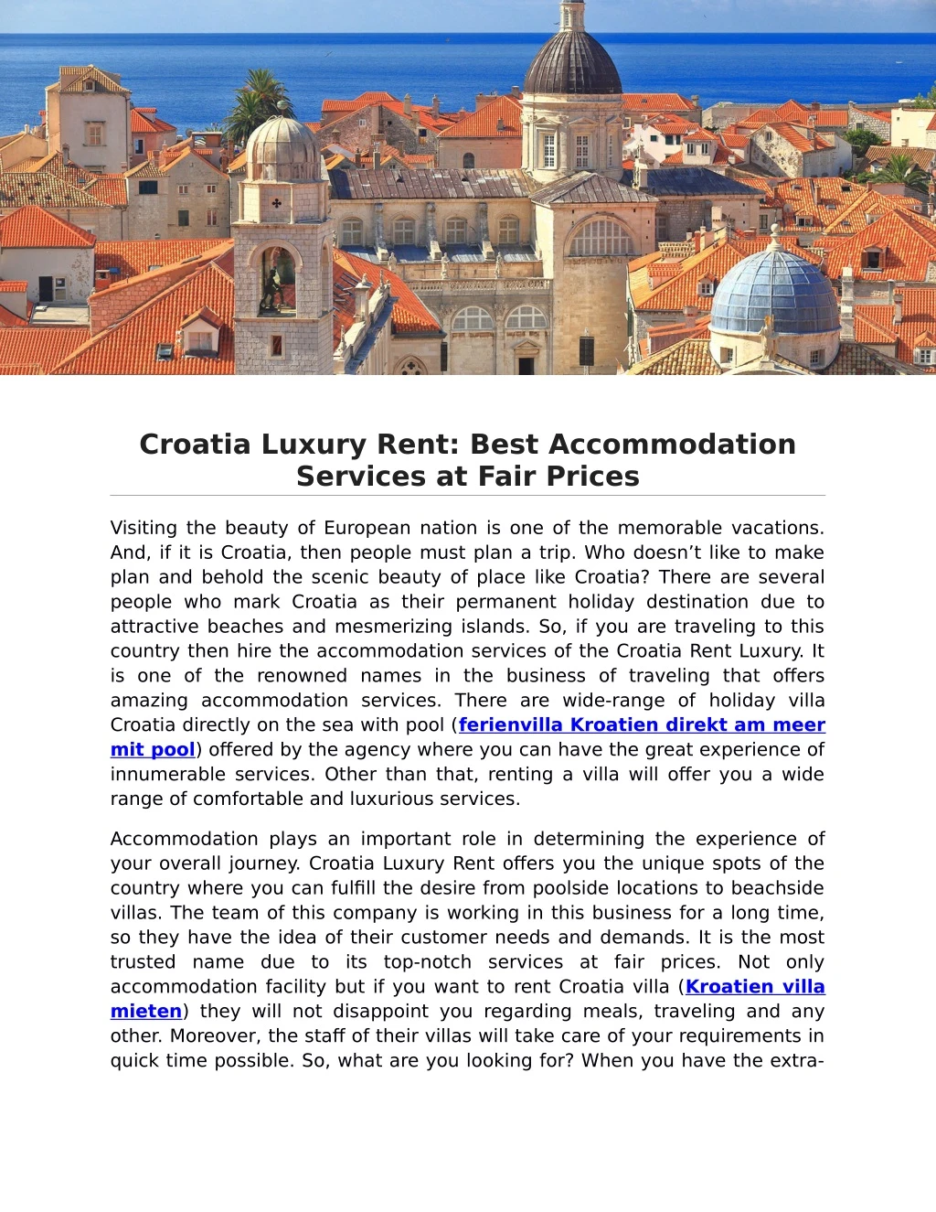 croatia luxury rent best accommodation services