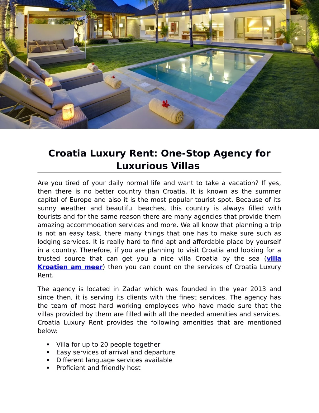 croatia luxury rent one stop agency for luxurious