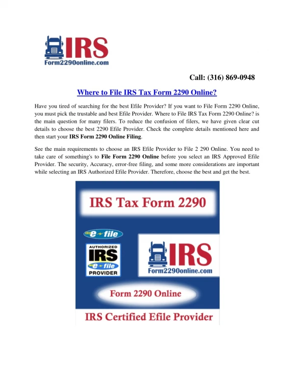 File Form 2290 Online | IRS Tax Form 2290 Filing | HVUT Payment