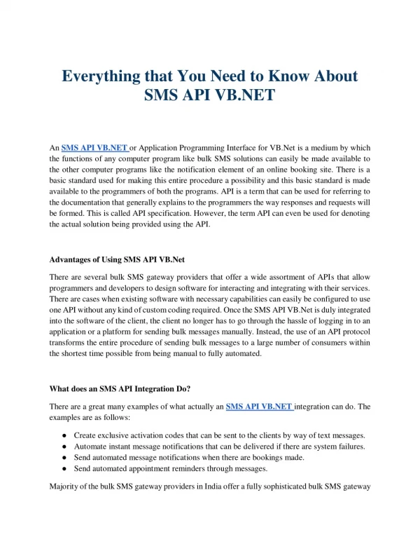 SMS API VB.NET for Reducing Gaps Between Message Sending and Delivery
