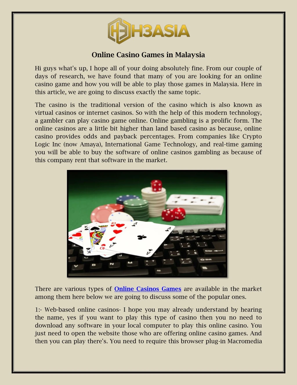 online casino games in malaysia