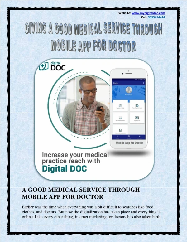 GIVING A GOOD MEDICAL SERVICE THROUGH MOBILE APP FOR DOCTOR