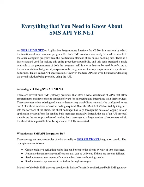 SMS API VB.net for Reducing Gaps Between SMS Sending and Delivery