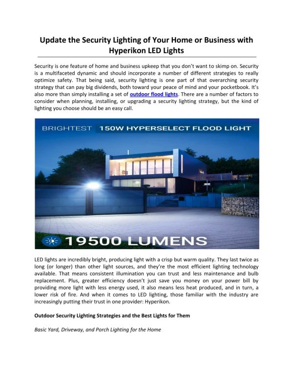 Update the Security Lighting of Your Home or Business with Hyperikon LED Lights