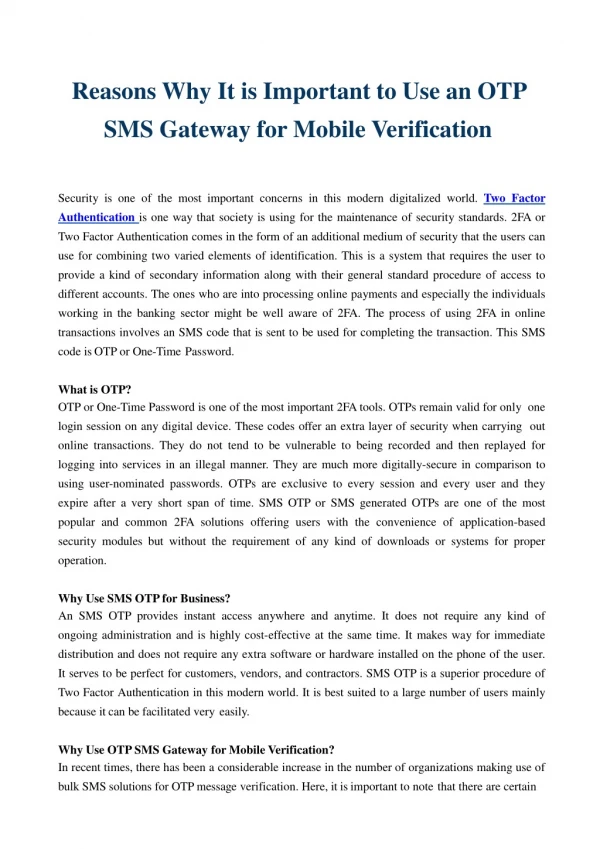 Two Factor Authentication a way to increase your security