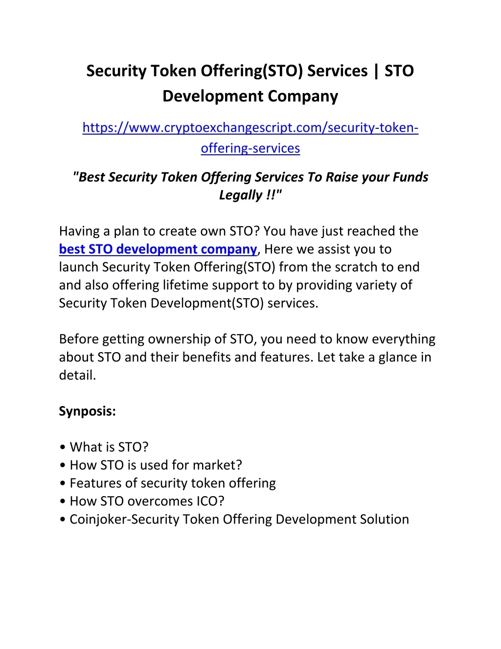 security token offering sto services