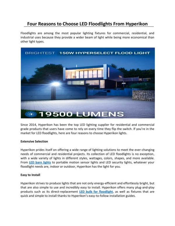 Four Reasons to Choose LED Floodlights From Hyperikon