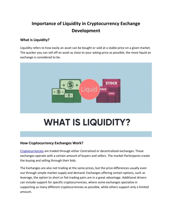 Importance of Liquidity in Cryptocurrency Exchange Development