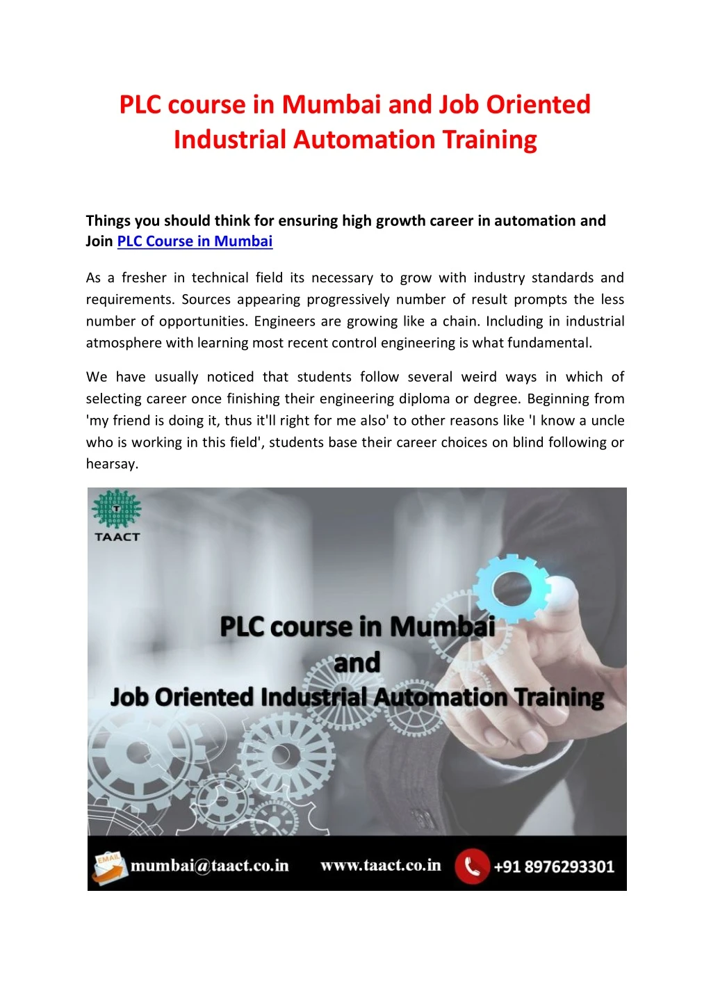 plc course in mumbai and job oriented industrial