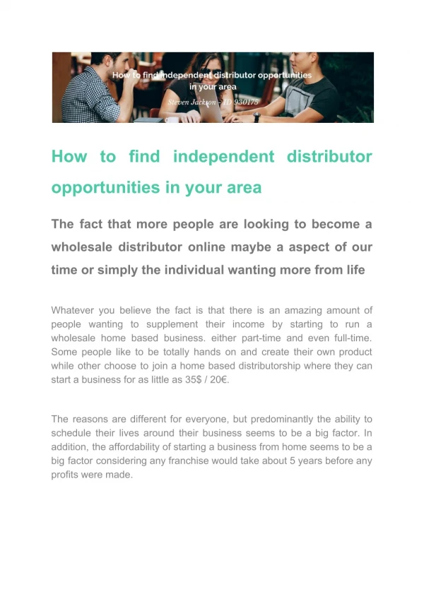 How to find independent distributor opportunities in your area