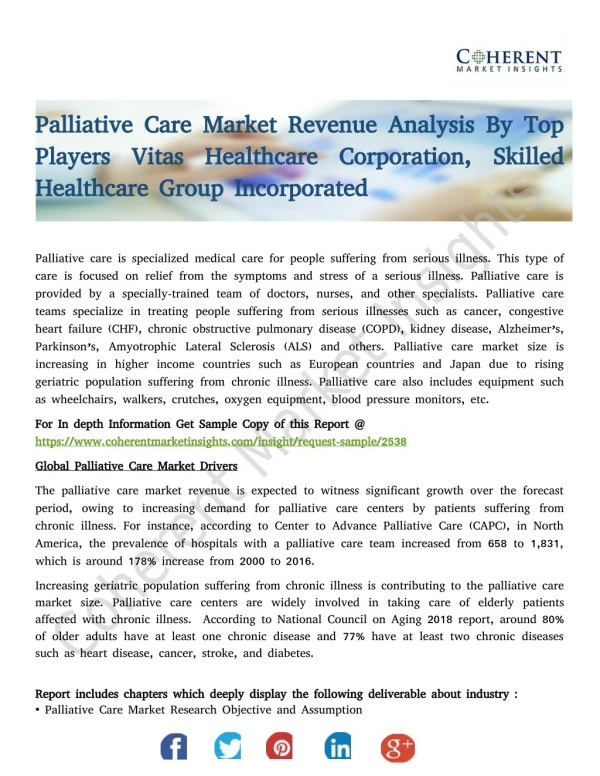 Palliative Care Market Revenue Analysis By Top Players Vitas Healthcare Corporation, Skilled Healthcare Group Incorporat