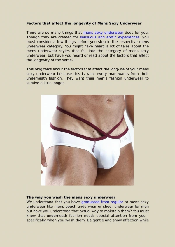 Factors that affect the longevity of Mens Sexy Underwear