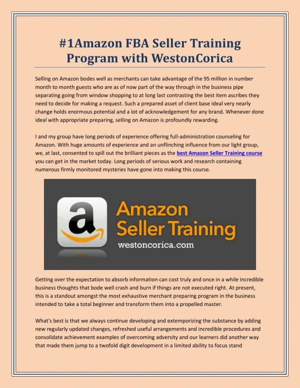 #1Amazon FBA Seller Training Program with WestonCorica: 1-702-666-0927