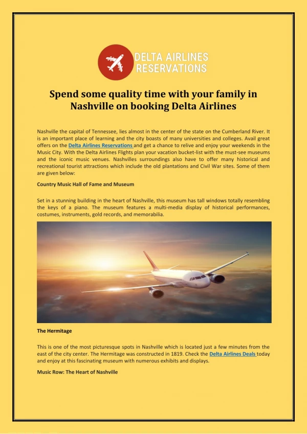 Spend some quality time with your family in Nashville on booking Delta Airlines