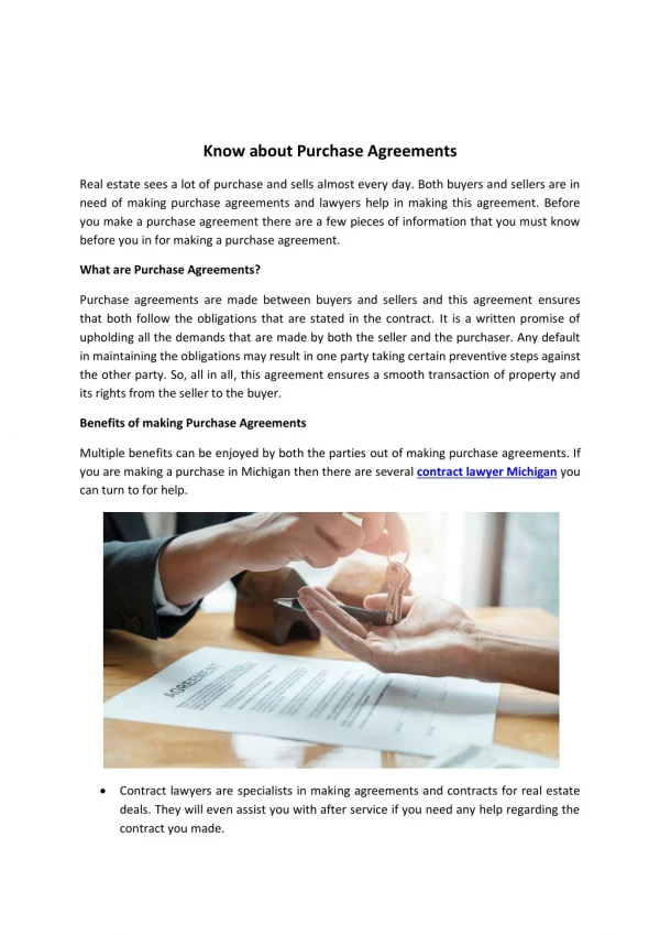 Know about purchase agreements