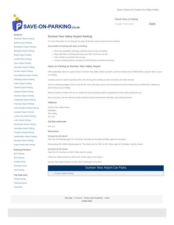 Durham Tees Valley Airport Parking