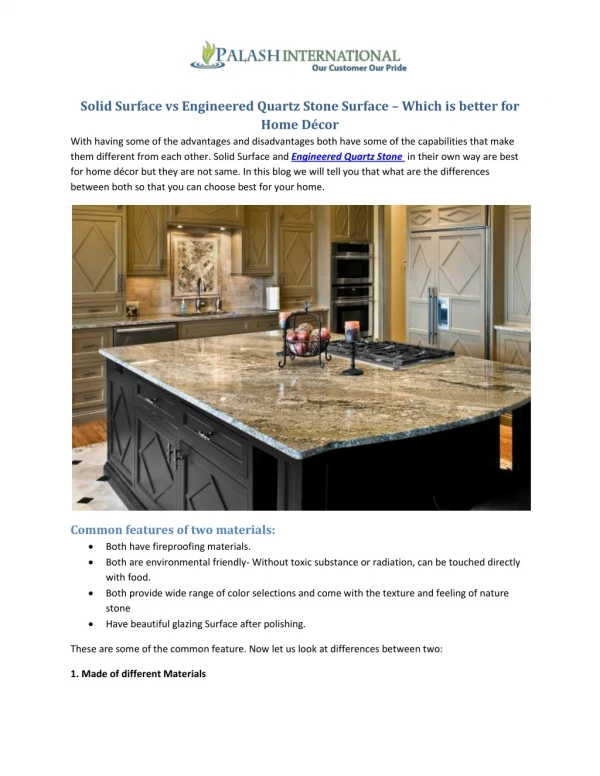 Solid Surface vs Engineered Quartz Stone Surface