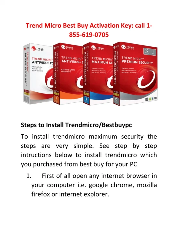 Trend Micro Best Buy Activation Key: call 1-855-619-0705