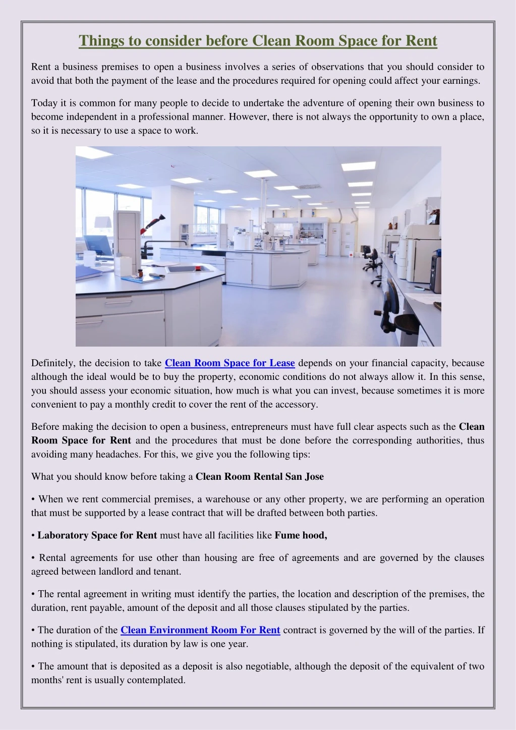 things to consider before clean room space