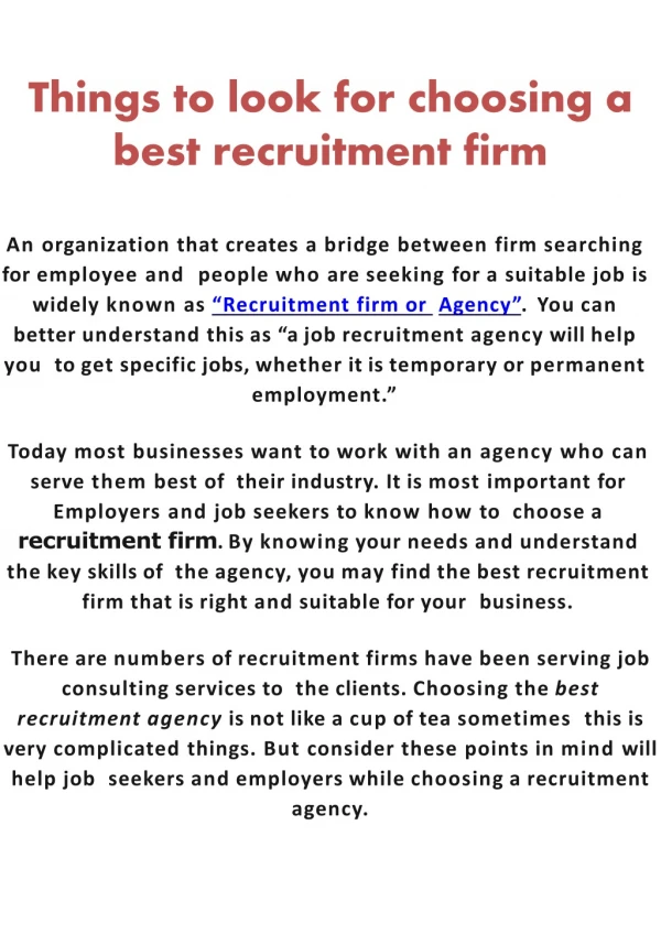 Things to look for choosing a best recruitment firm