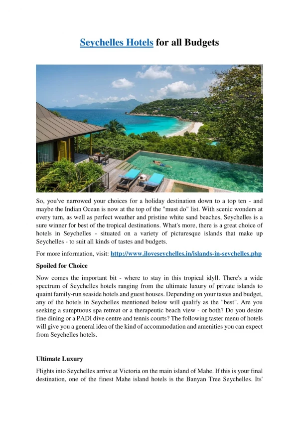 Seychelles Hotels for all Budgets