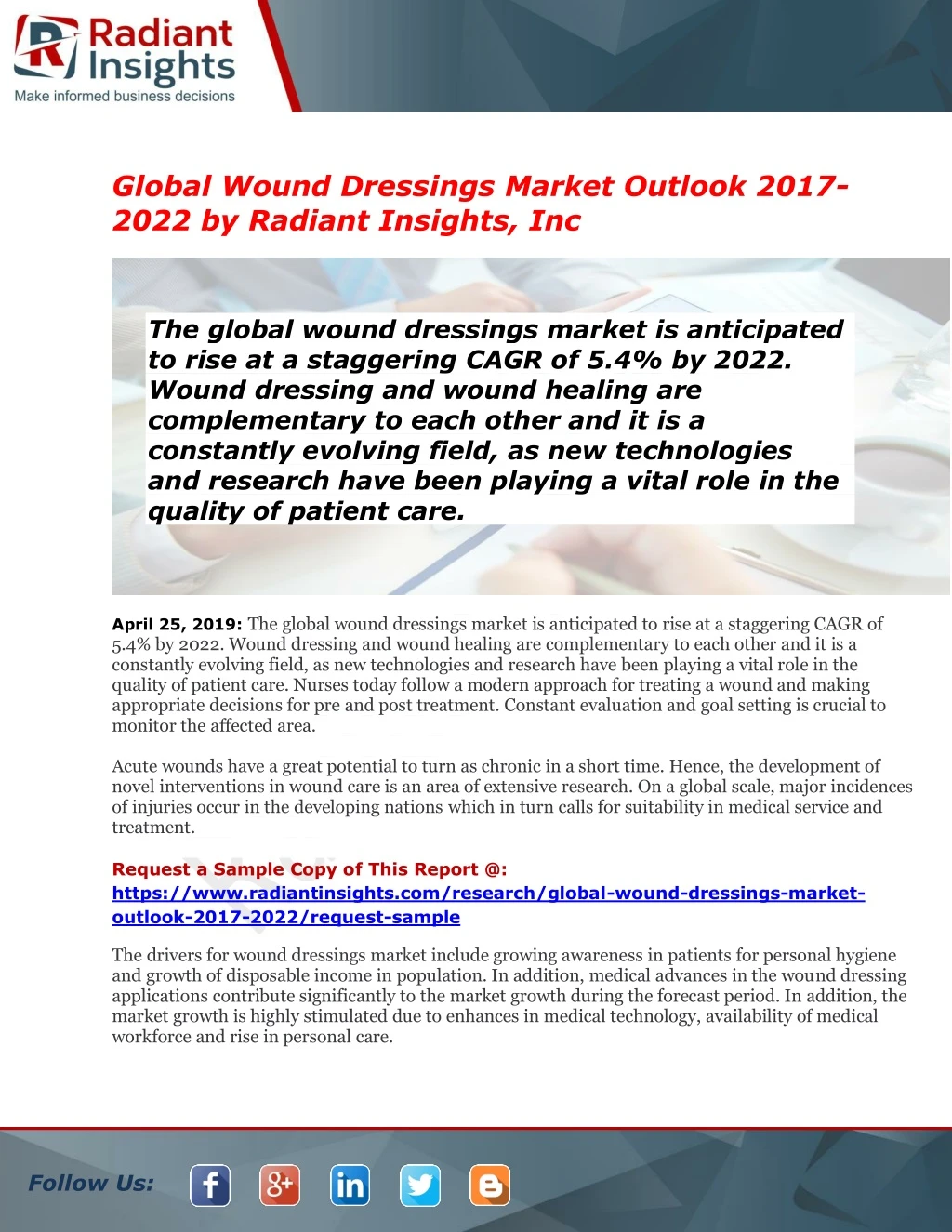 global wound dressings market outlook 2017 2022