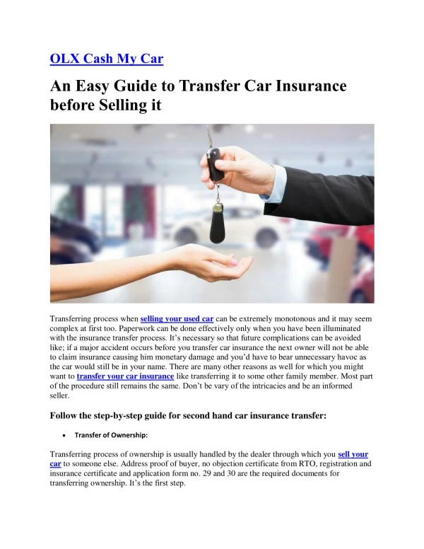 An Easy Guide to Transfer Car Insurance before Selling it