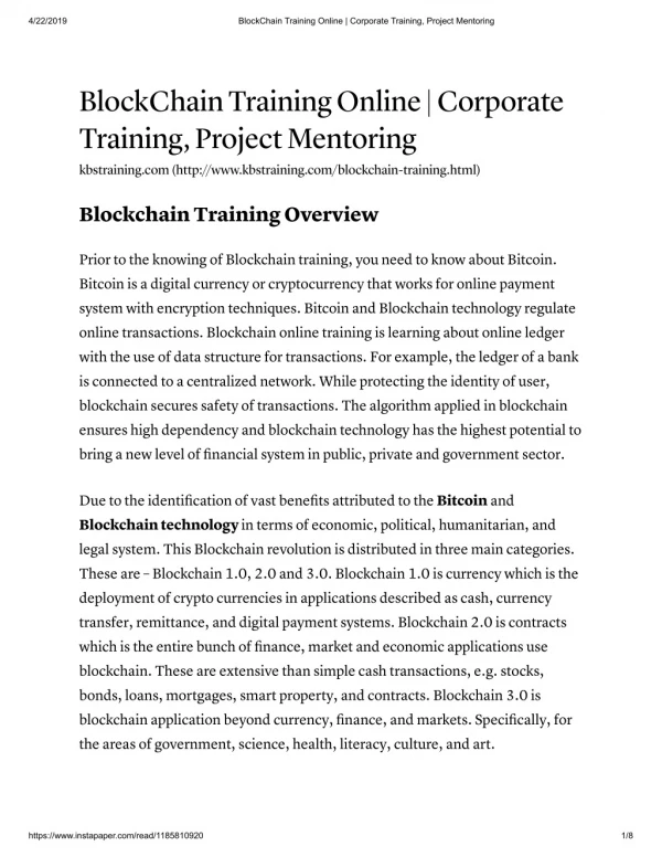 BlockChain Training Online | Corporate Training - KBS Training