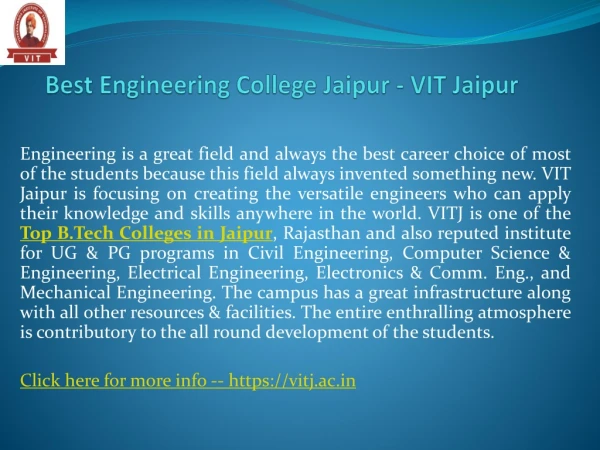Best Engineering College Jaipur - VIT Jaipur