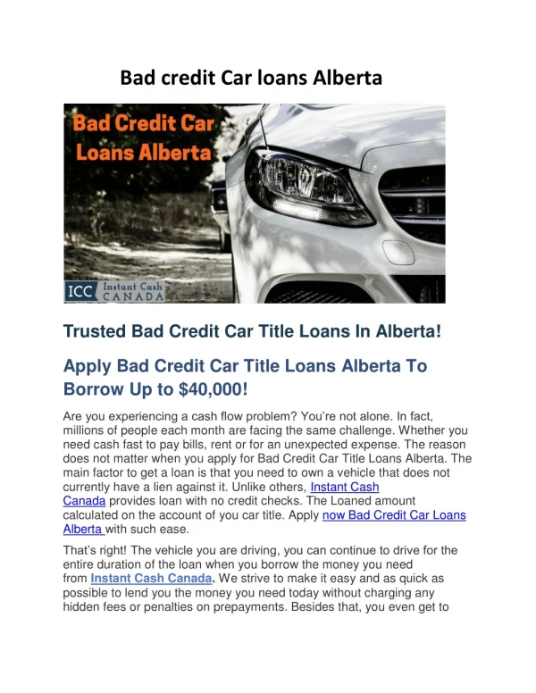 Bad credit Car loans Alberta