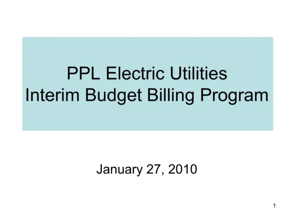 PPL Electric Utilities Interim Budget Billing Program