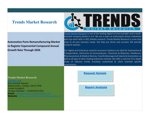 Global Automotive Parts Remanufacturing Market to Witness Stellar Growth Rate in the Next 8 Years