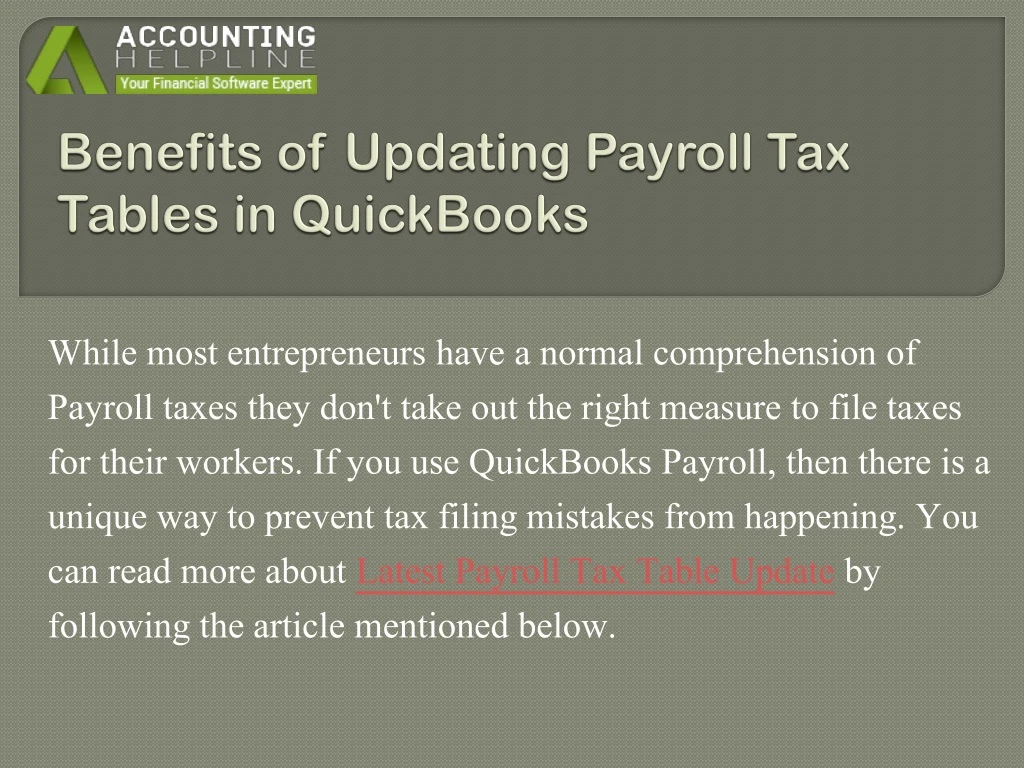 benefits of updating payroll tax tables in quickbooks