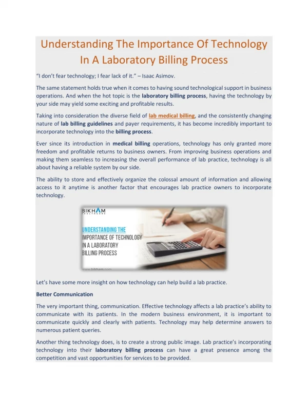 Understanding the Importance of Technology in a Laboratory Billing Process