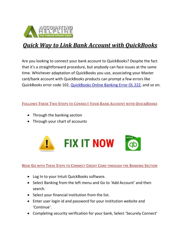 Easy Steps to Link Bank Account with QuickBooks