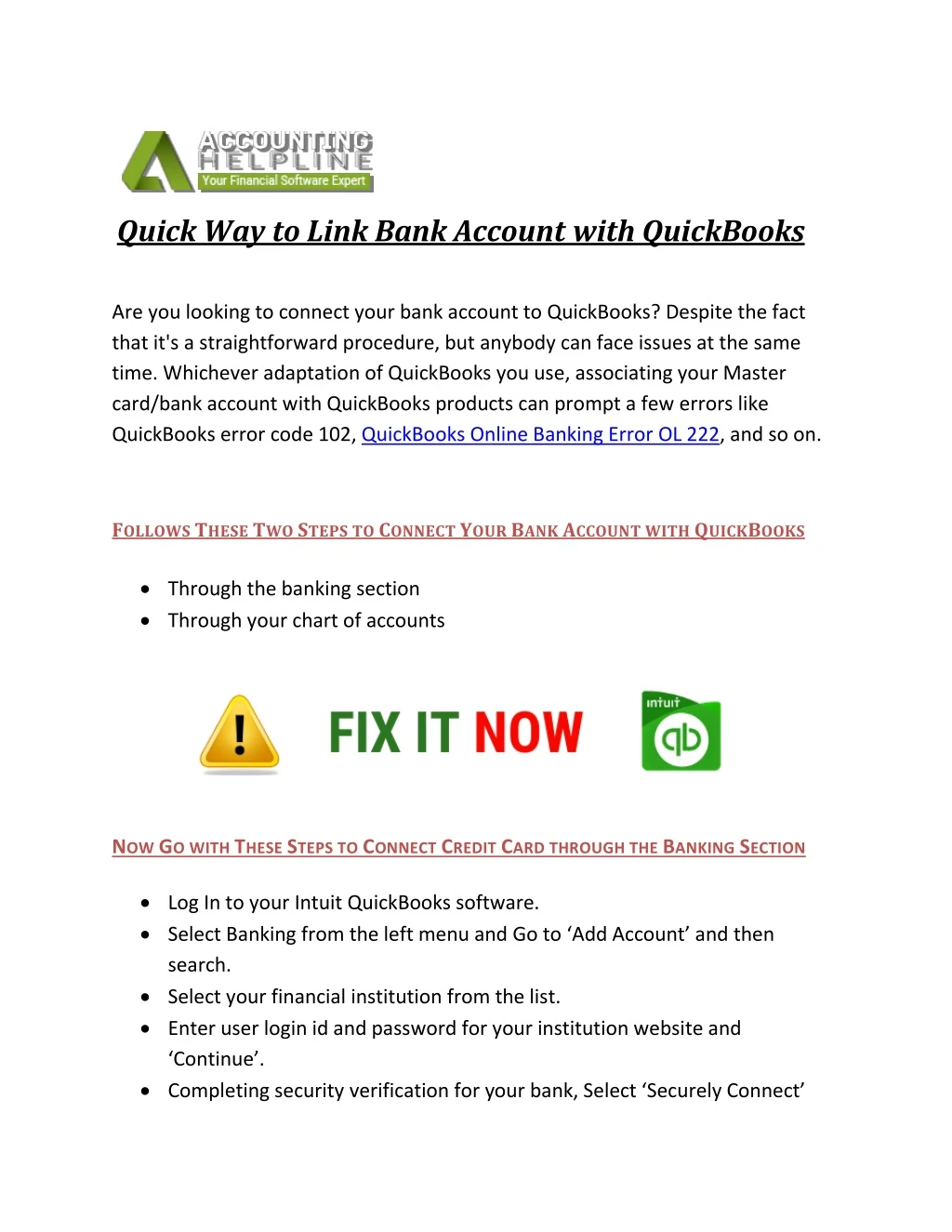 quick way to link bank account with quickbooks
