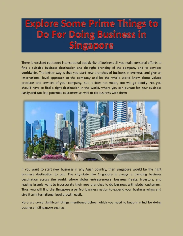 Explore Some Prime Things to Do For Doing Business in Singapore