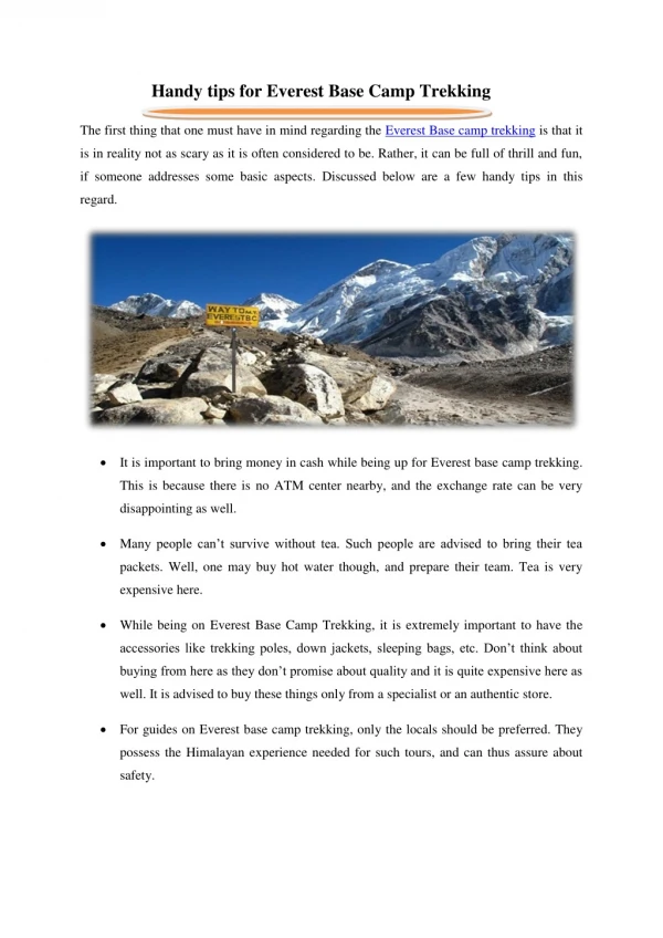 Handy tips for Everest Base Camp Trekking