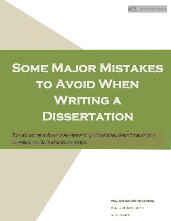 Some Major Mistakes to Avoid When Writing a Dissertation