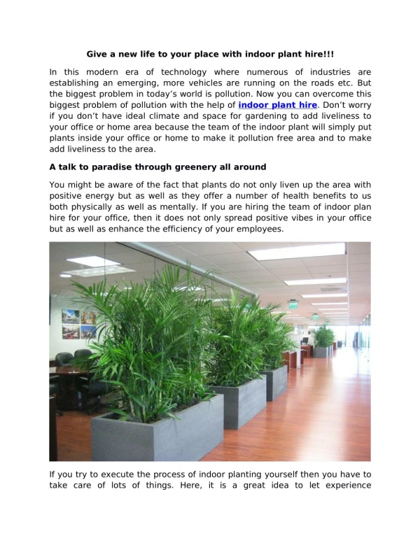 Give a new life to your place with indoor plant hire!!!