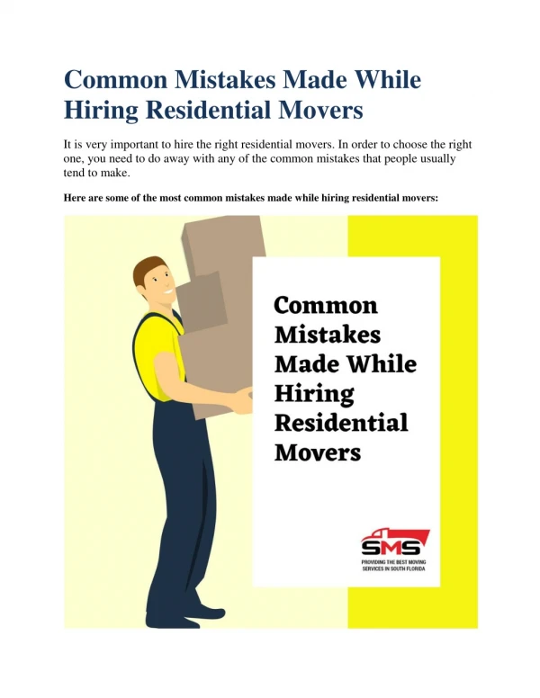 Common Mistakes Made While Hiring Residential Movers