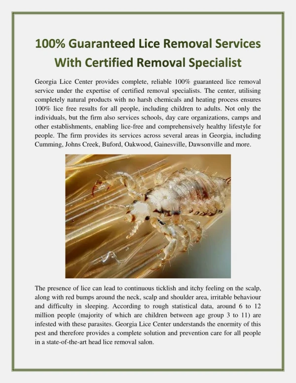 100% Guaranteed Lice Removal Services With Certified Removal Specialist