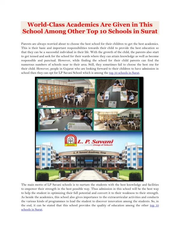 Top 10 Schools in Surat - LPSavani