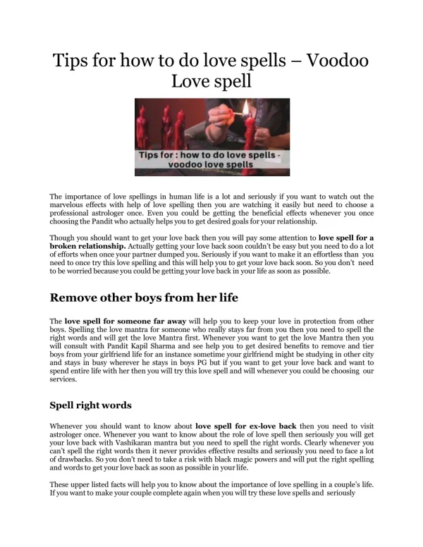 Tips for how to do love spells - voodoo love spells