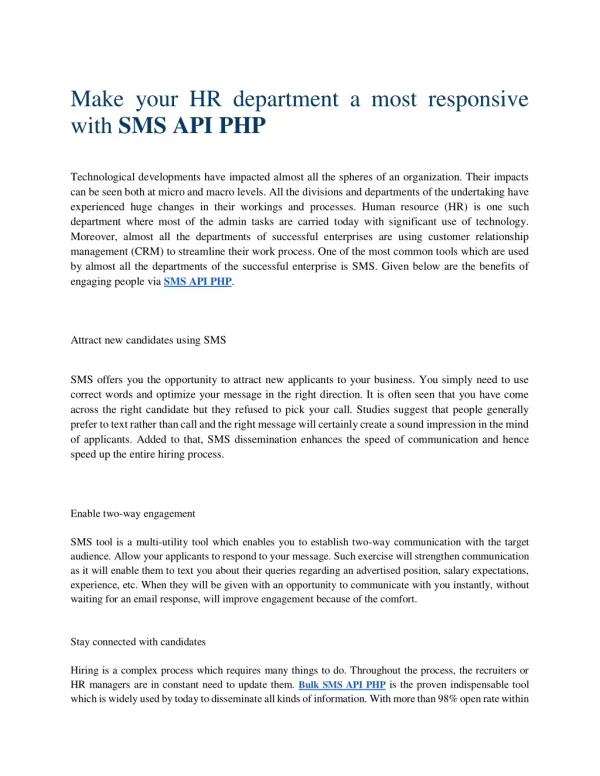 Increase Productivity of Human Resource With SMS API PHP
