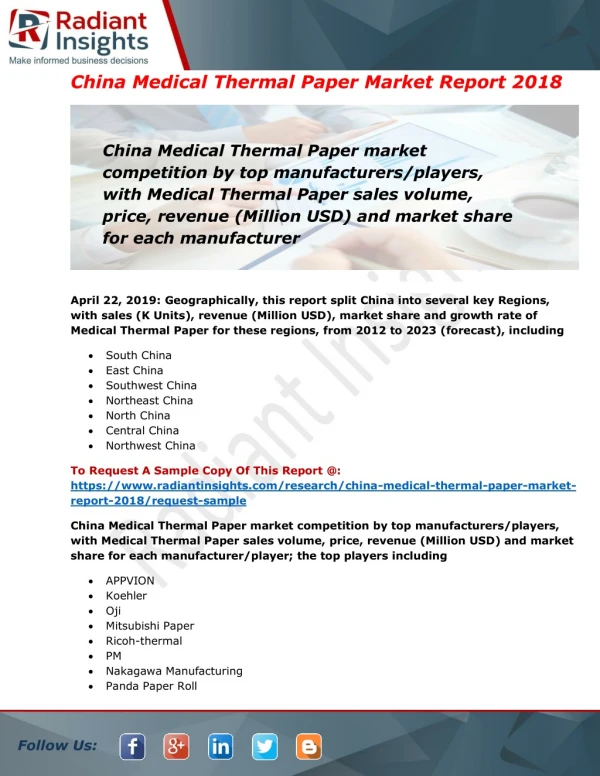Medical Thermal Paper Market Global Research 2018