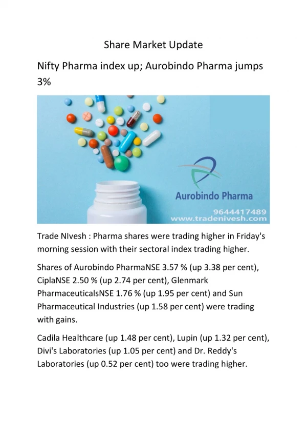 Aurobindo Pharma jumps 3% | Trade Nivesh